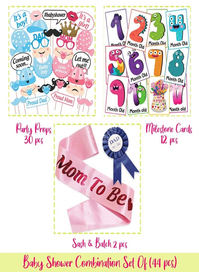 ووبوكس مجموعة زينة حفل استقبال المولود من ووبوكس | دعائم كشك الصور لحفل استقبال المولود، شارة "الأب المنتظر" ووشاح "الأم المنتظرة" مع بطاقة مراحل نمو المولود، طقم زينة حفل غود بهاراي (FP822) - Image 2